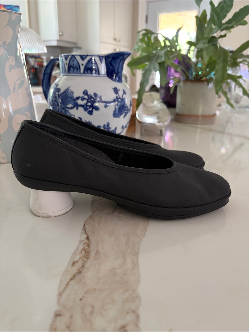 Black Camper Alright Women's White Round Low Block Heel